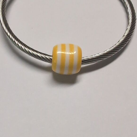 Yellow and White Striped Charm for Pandora Style Bracelet - Picture 1 of 4